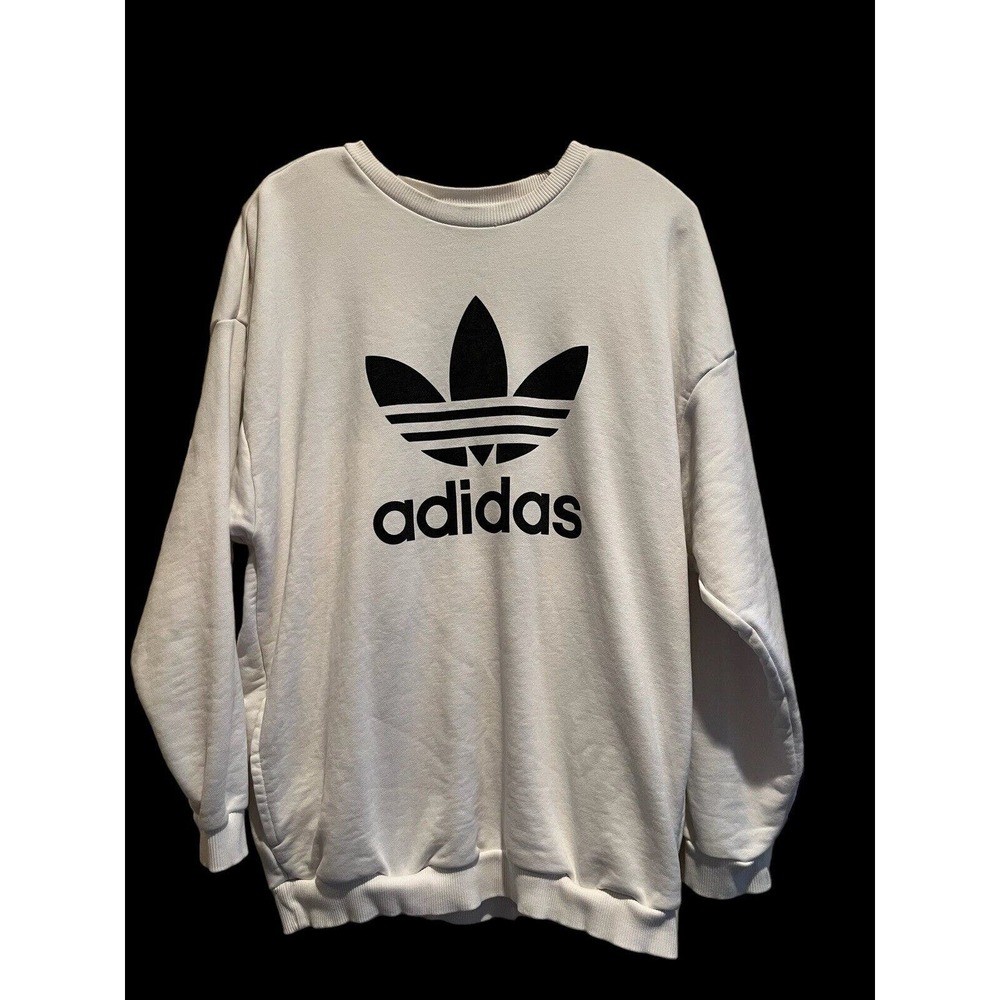 Men's adidas Originals White with Black Trefoil Crew-Large with pockets